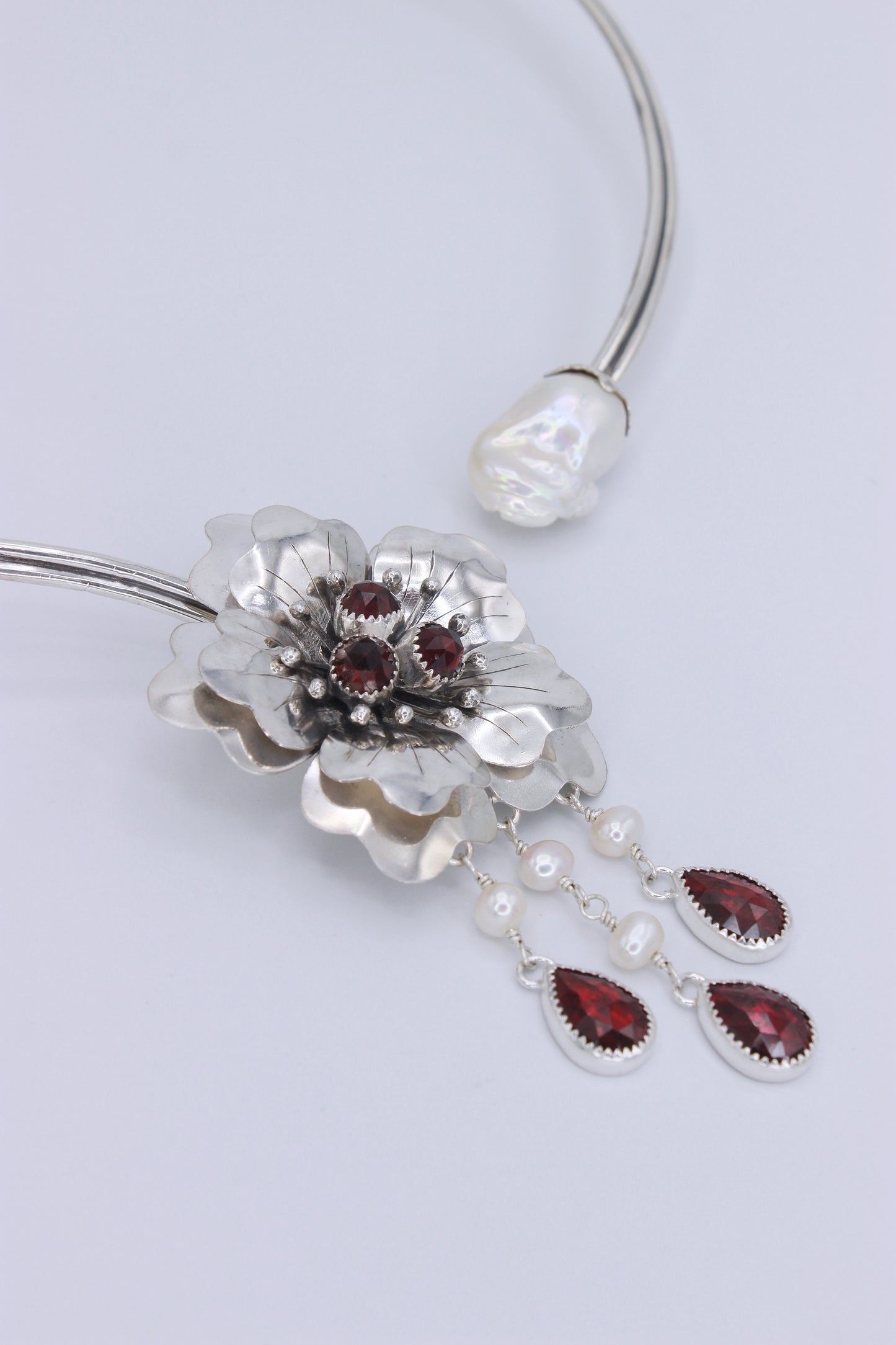 Two-Way Garnet and Pearl Cuff Jewelry