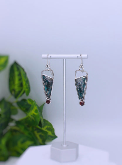 Persian geometric turquoise and garnet dangle earrings.