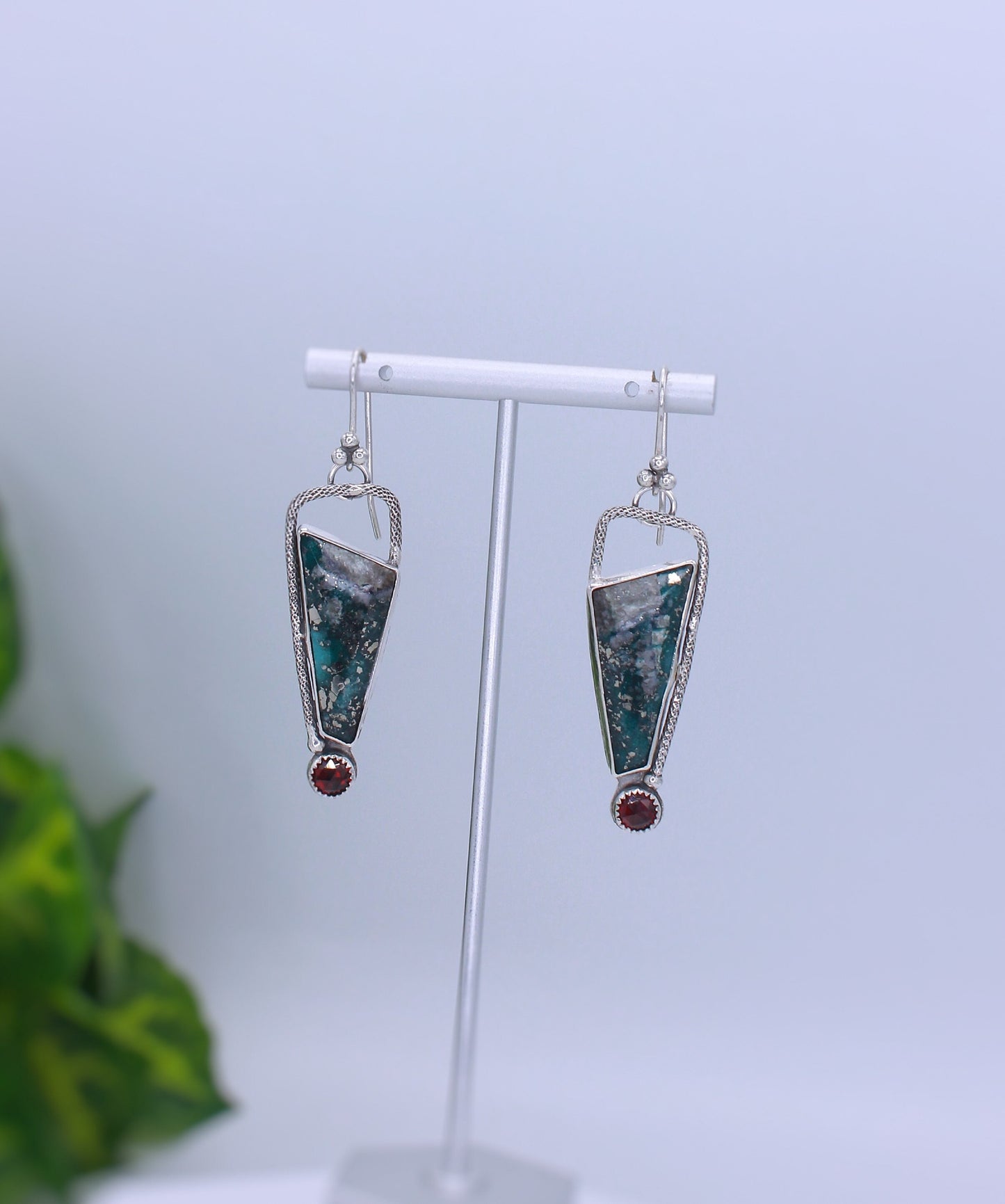 Persian geometric turquoise and garnet dangle earrings.