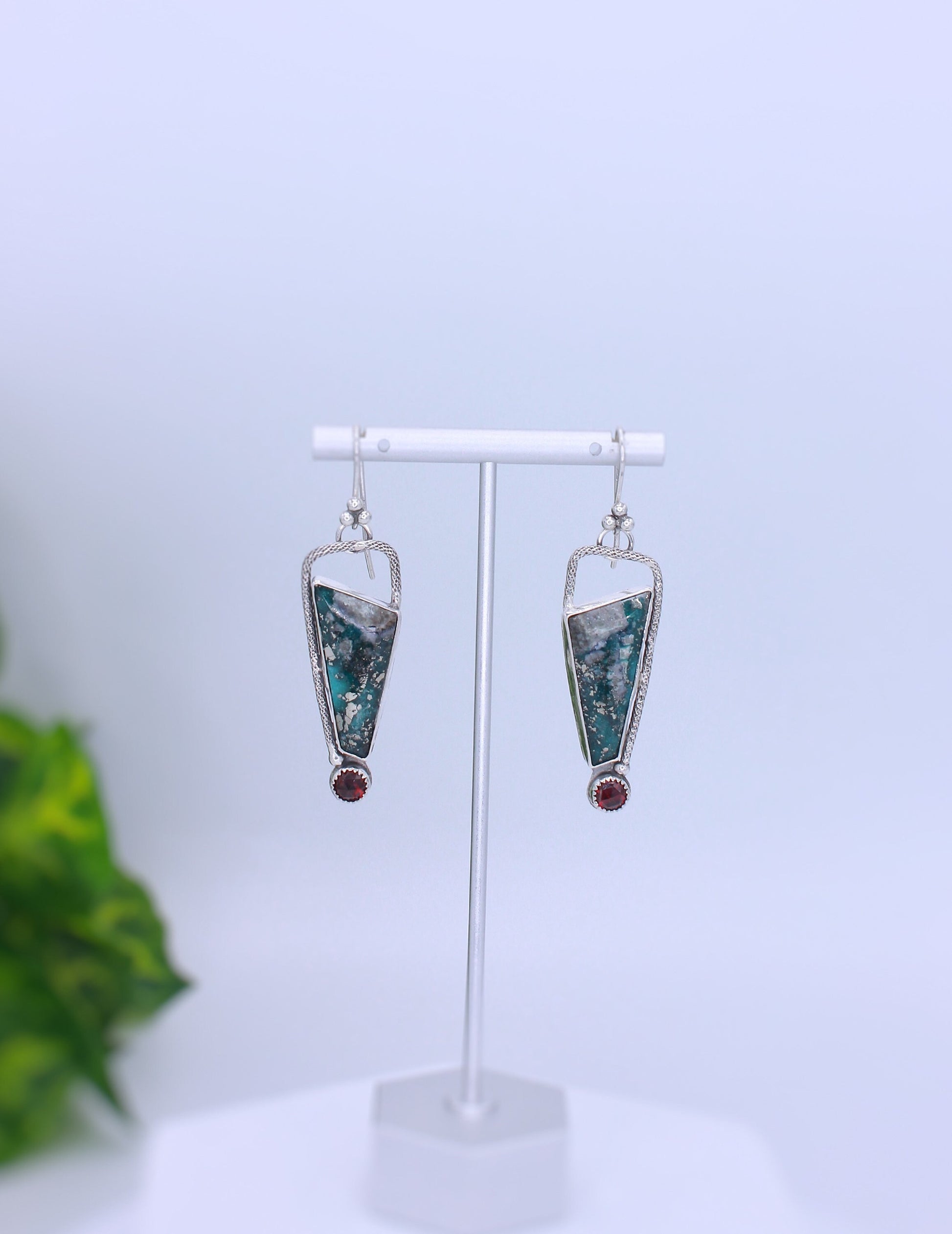 Persian geometric turquoise and garnet dangle earrings.