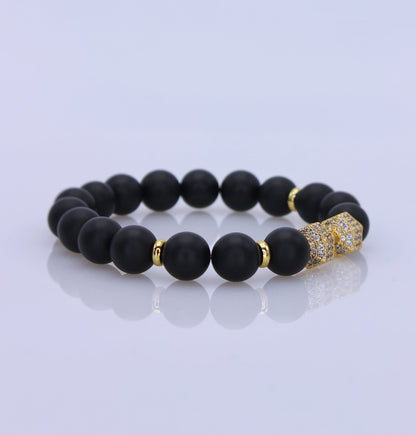 Matte black beads and dumbbell bracelet for men