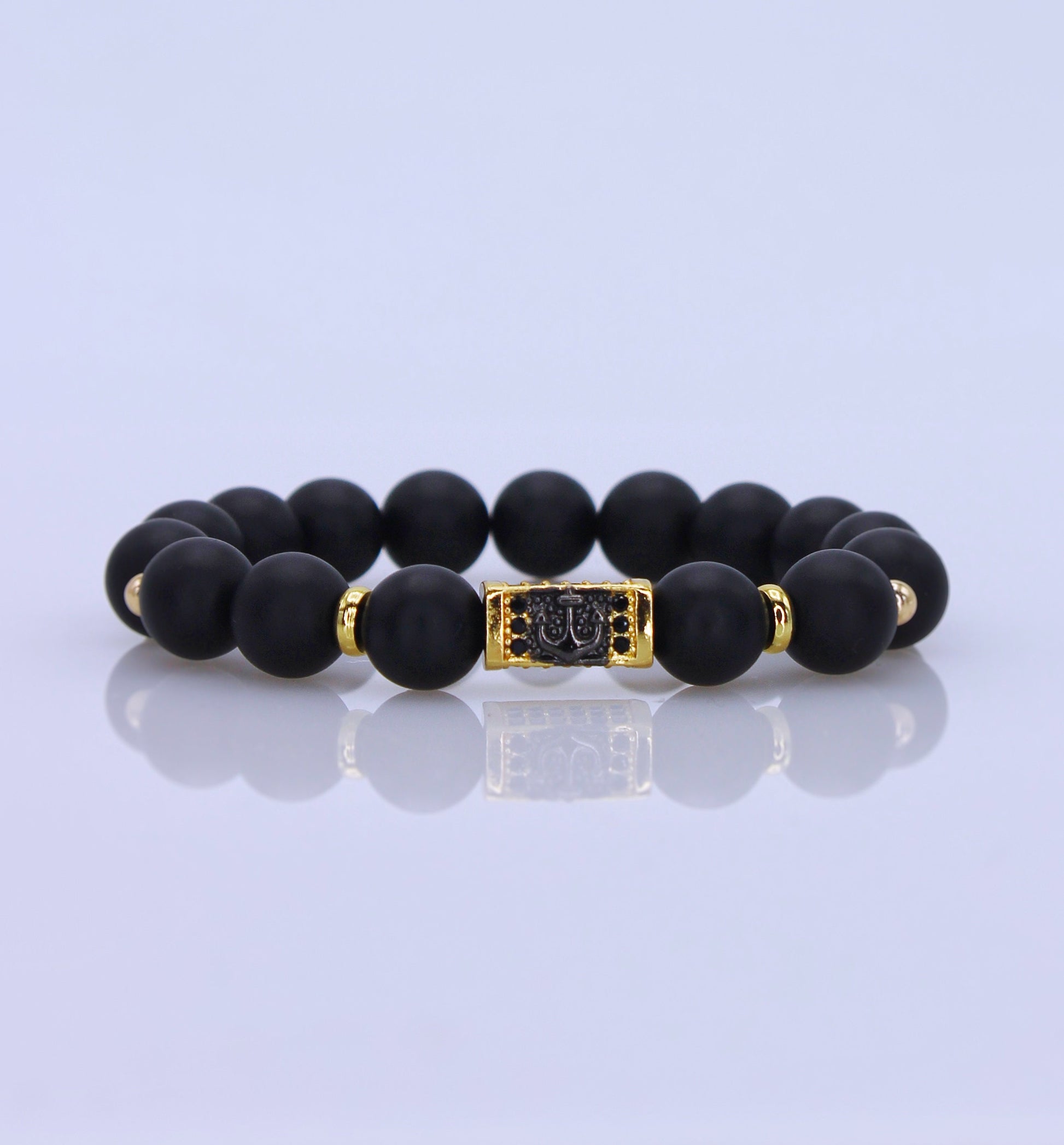 Men’s Matte Black Anchor Bead Bracelet.