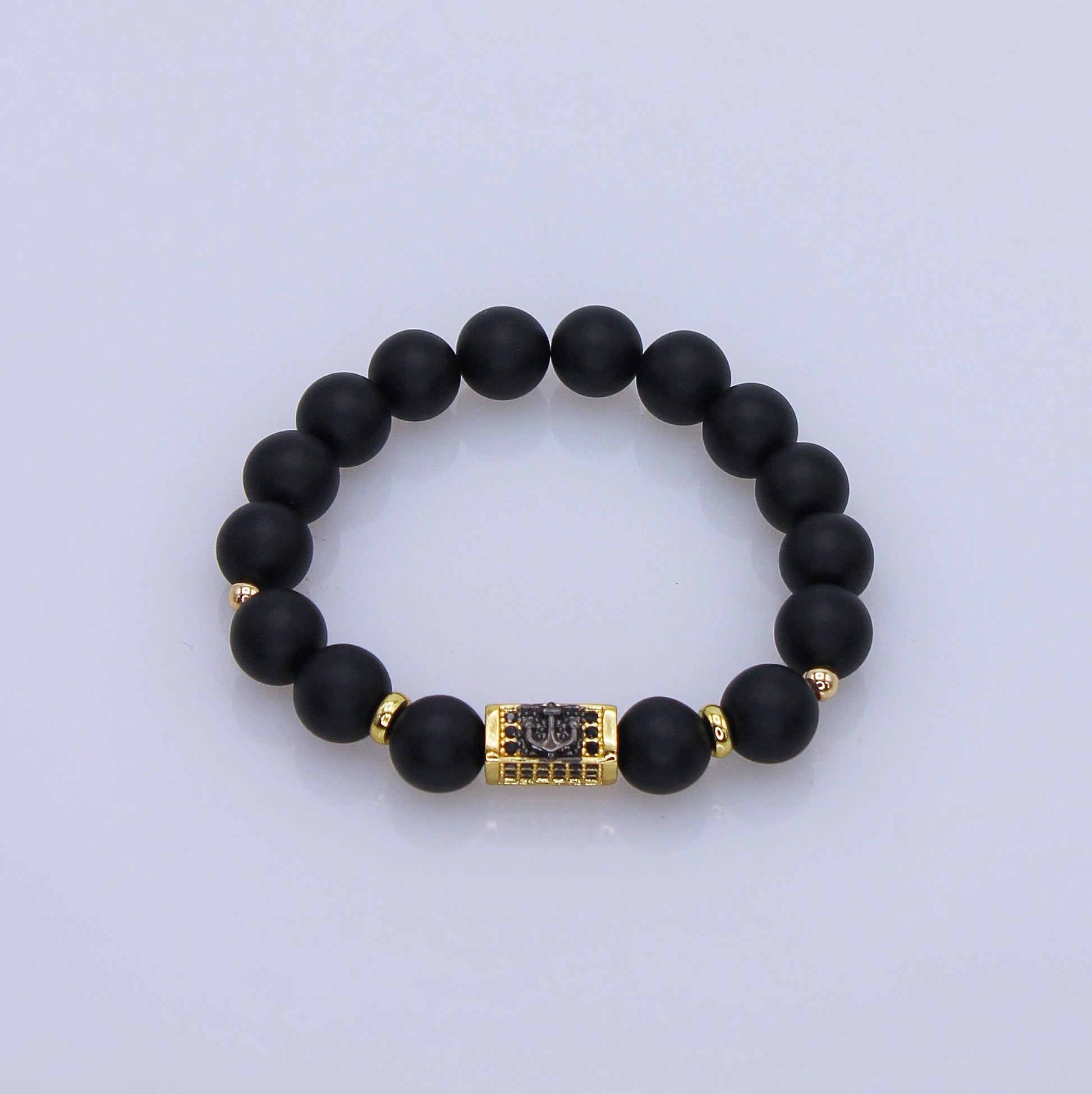 Men’s Matte Black Anchor Bead Bracelet.