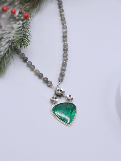 Malachite and Labradorite Sterling silver Beaded Necklace