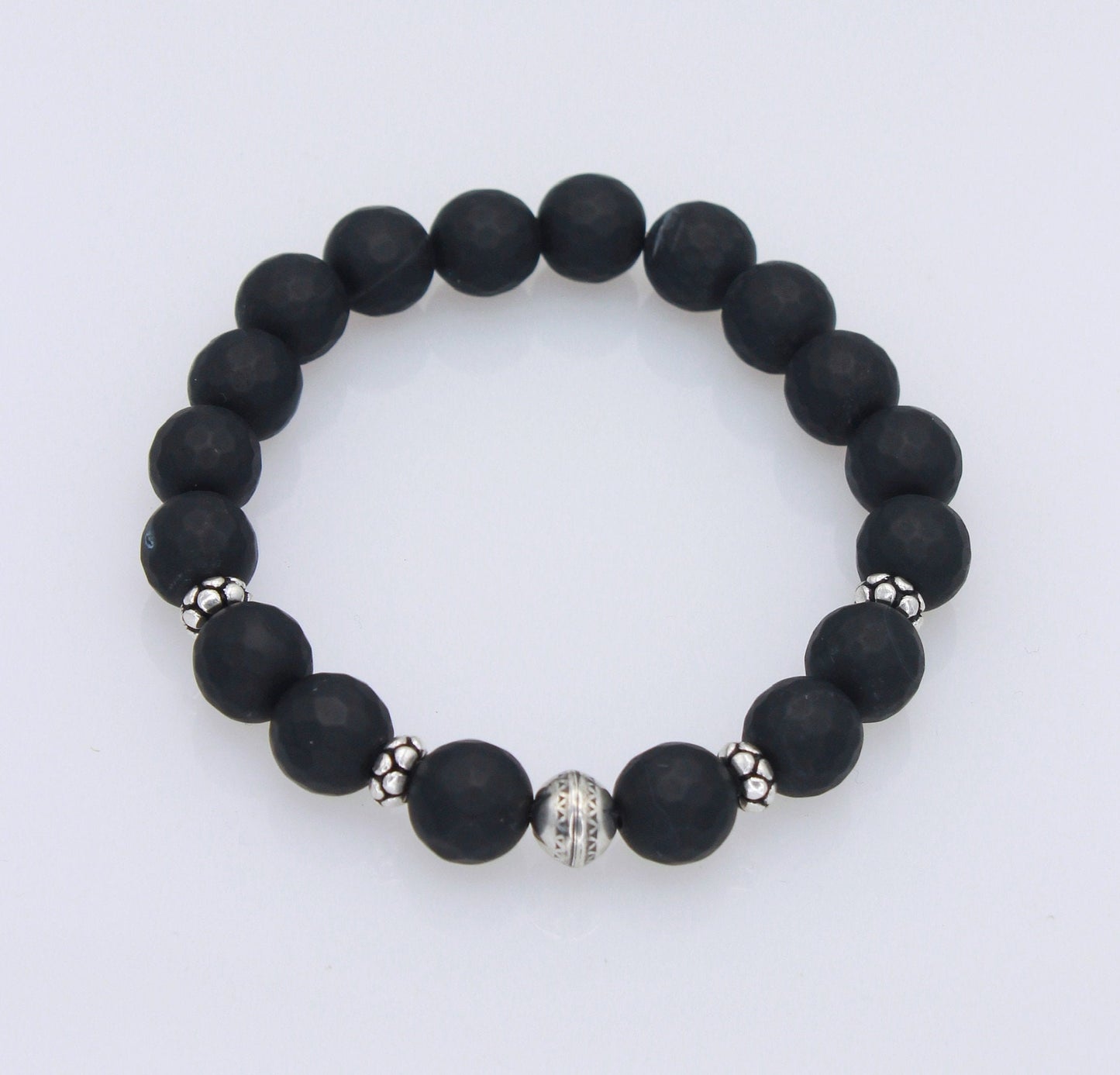 Faceted Onyx and Sterling silver Men’s Beaded Bracelet