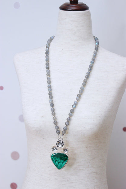 Malachite and Labradorite Sterling silver Beaded Necklace
